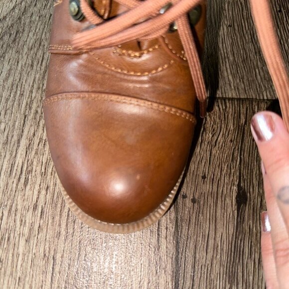 Women's Ankle Boots Brown Faux Leather Sherpa Tall Thick Heel Booties Size 7 - Picture 10 of 13